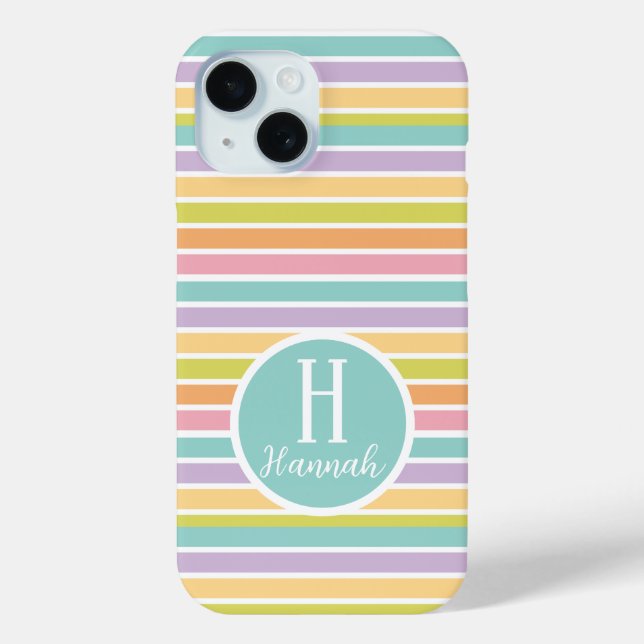 Coques Case-Mate iPhone Motif Pastel rayé monogramme personnalisé (Verso)