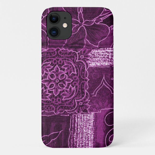 Coques Case-Mate iPhone Motif Patchwork, Arrière - plan Patchwork, Violet (Dos)