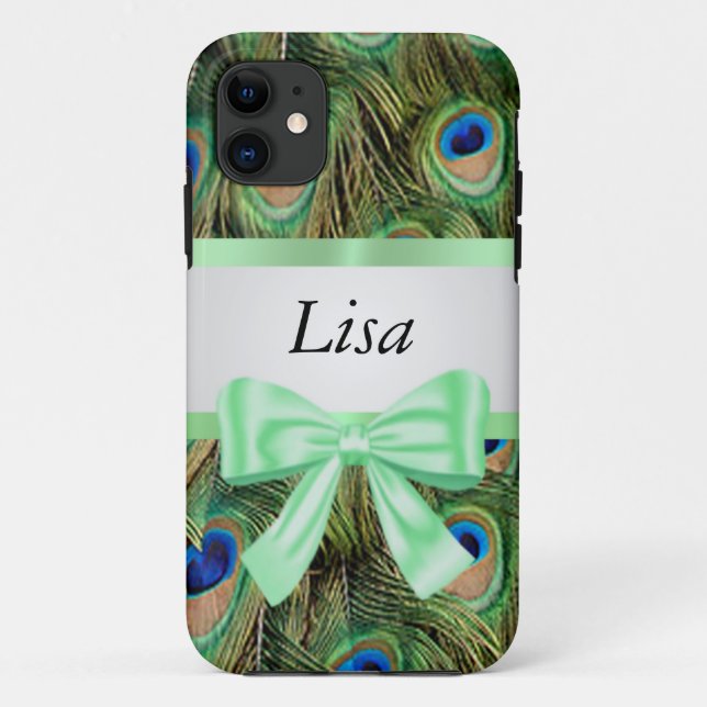 Coques Case-Mate iPhone Motif Peacock personnalisé Green Bow (Dos)