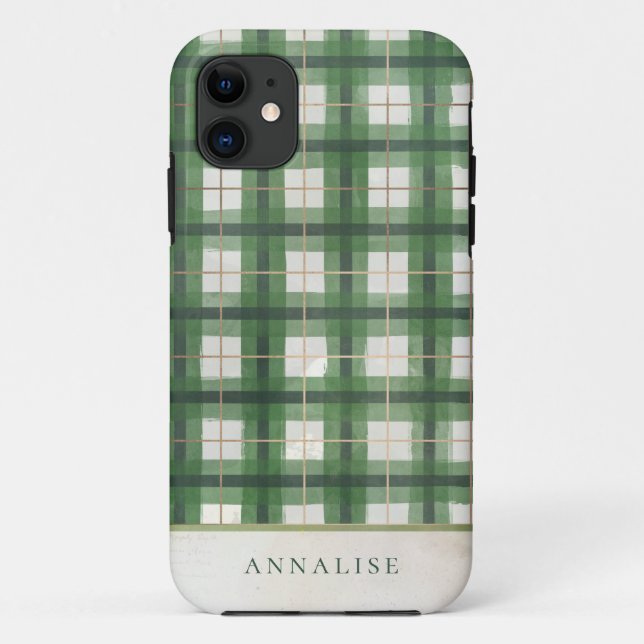 Coques Case-Mate iPhone Motif peint vert hiver plaid (Dos)