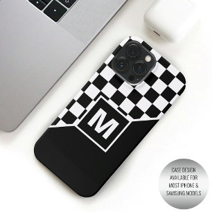 Coque iPhone 15 Pro Max Motif personnalisé drapeau à damier noir et blanc