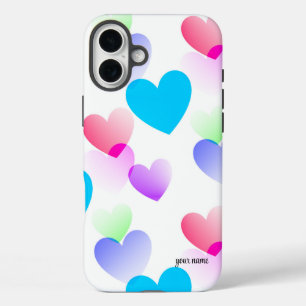 Coques iPhone 16 Plus Motif Personnalisé Fun, Colorful Gliding Hearts