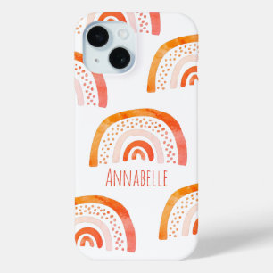 Coque Pour iPhone 15 Motif personnalisé Orange Pastel Rainbow