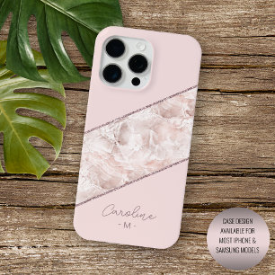Coque iPhone 15 Pro Max Motif personnalisé rose gold pailleté rose clair m