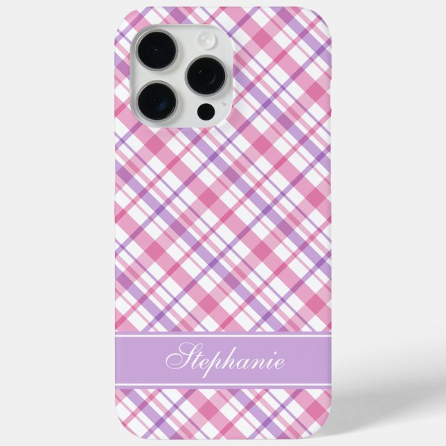 Coques Case-Mate iPhone Motif plaid rose et lavande (Verso)