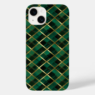 Coque Pour iPhone 14 Motif Plaid Vert Et Or De Noël