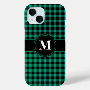 Coque Pour iPhone 15 Motif plat vert Monogramme moderne