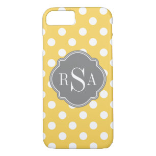Coque iPhone 8/7 Motif Pois Jaune Monogramme personnalisé