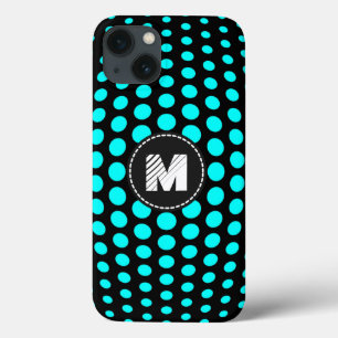 iPhone 13 Coque Motif Pois Monogram Aqua