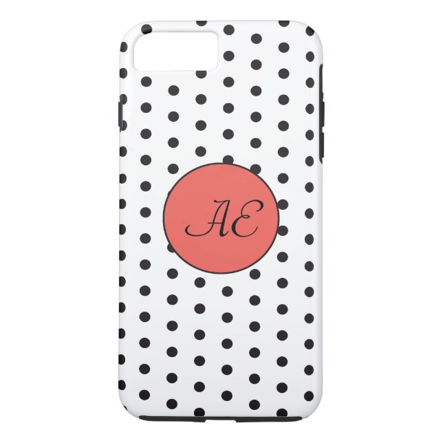 Coques Case-Mate iPhone Motif Pois noir et blanc Monogramme (Dos)