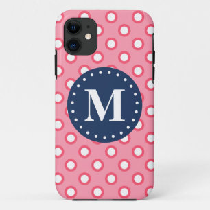 Coques Pour iPhone Motif Pois rose Monogramme bleu