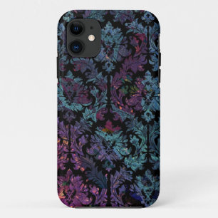 Coque iPhone 11 Motif pourpre et bleu de damassé