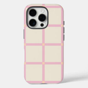 Coques iPhone 16 Pro Motif quadrillé beige et rose doux