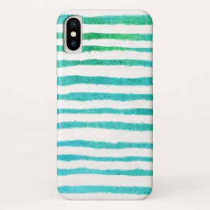 Coque iPhone X Motif rayé bleu-vert aquarelle