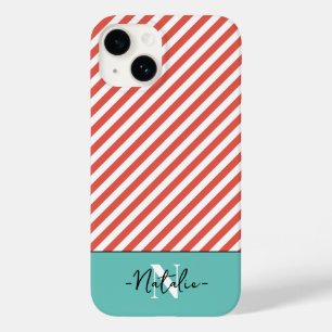 Coque Pour iPhone 14 Motif rayé coloré brodé Rouge et bleu