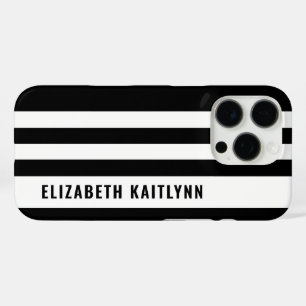Coques iPhone 16 Pro Motif Rayures Noir et Blanc Personnalisé