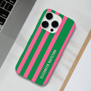 Coques iPhone 16 Pro Motif rayures vertes et roses Personnalisé 