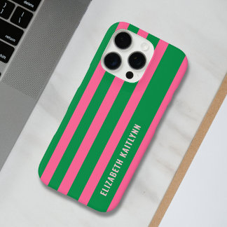 Coques iPhone 16 Pro Motif rayures vertes et roses Personnalisé