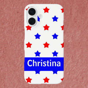 Coques iPhone 16 Motif Red Blue Star Arrière - plan blanc Personnal