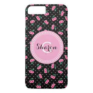 Coques Pour iPhone Motif rétro de cerise rose noir pour fille avec mo