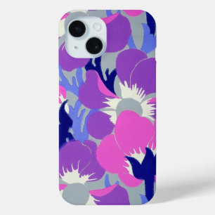 Coque Pour iPhone 15 Motif Rétro de Fleur de Vent Rose et Violet Gras