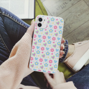 Coque Pour iPhone 14 Motif Rétro Fleurs Cœurs Y2K