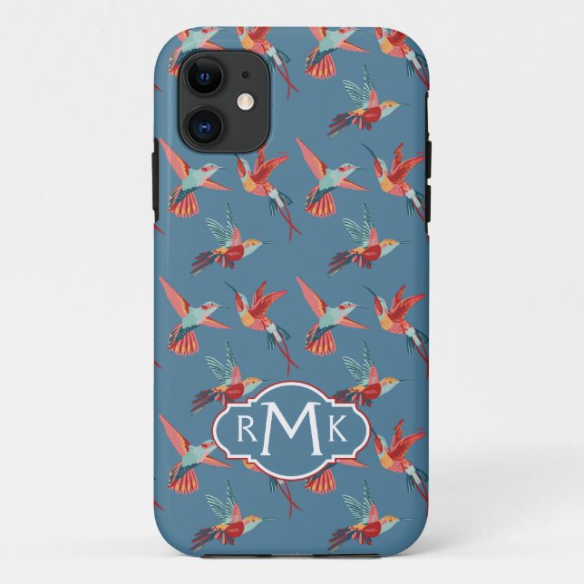 Coques Case-Mate iPhone Motif Rétro Hummingbird| Monogramme (Dos)