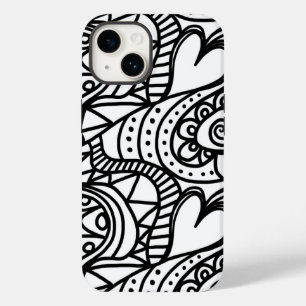 Coque Pour iPhone 14 Motif Rétro Noir Blanc Doodle