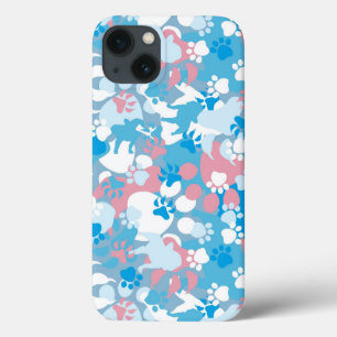 iPhone 13 Case Motif rose et bleu de chien de camouflage