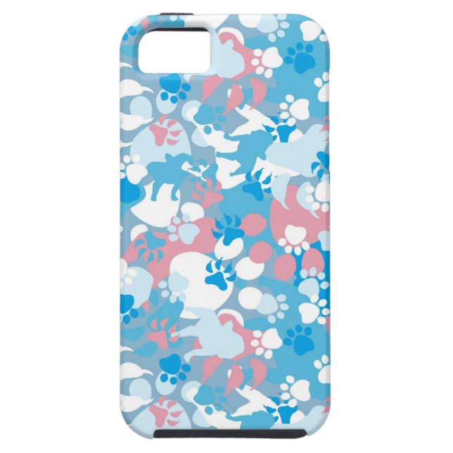 Coques Case-Mate iPhone Motif rose et bleu de chien de camouflage (Dos)