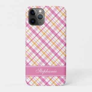 Coques Pour iPhone Motif rose et orange de plaid