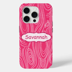 Coque iPhone 15 Pro Motif rose Fuchsia Woodgrain Personnalisé iPhone