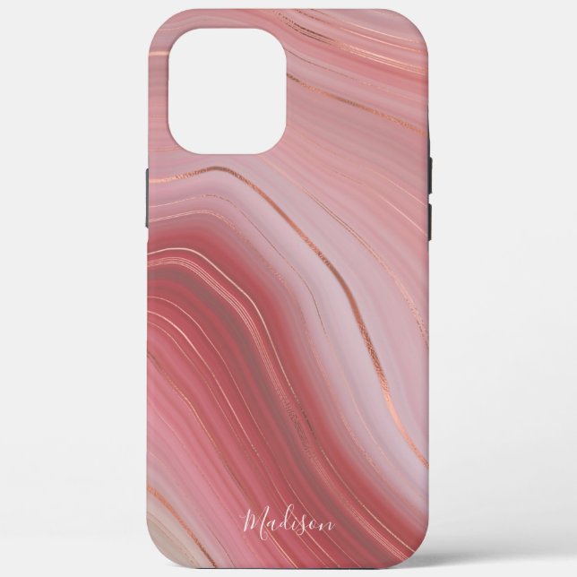 Coques Case-Mate iPhone Motif rose Gold et Rose Agate avec nom (Verso)