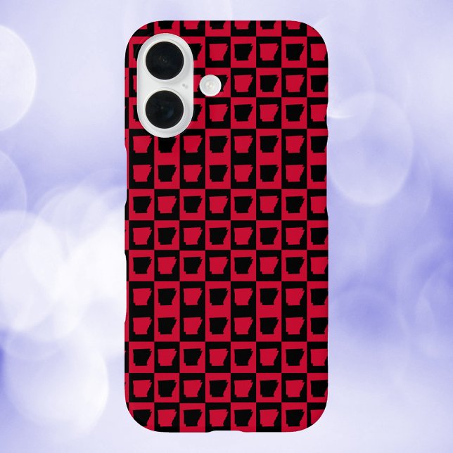 Coques Case-Mate iPhone Motif rouge et noir de l'Arkansas État américain (A phone case with a red and black check pattern featuring the US State of Arkansas.)