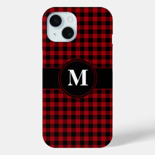 Coque Pour iPhone 15 Motif rouge Monogramme moderne