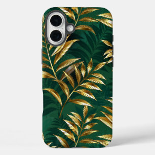 Coques iPhone 16 Plus Motif sans couture avec des fougères dorées