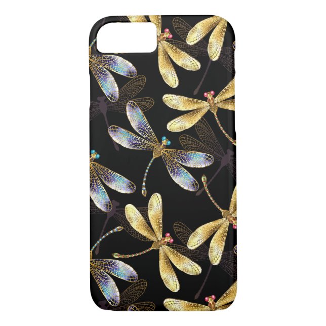 Coques Case-Mate iPhone Motif sans couture avec libellules d'or (Dos)