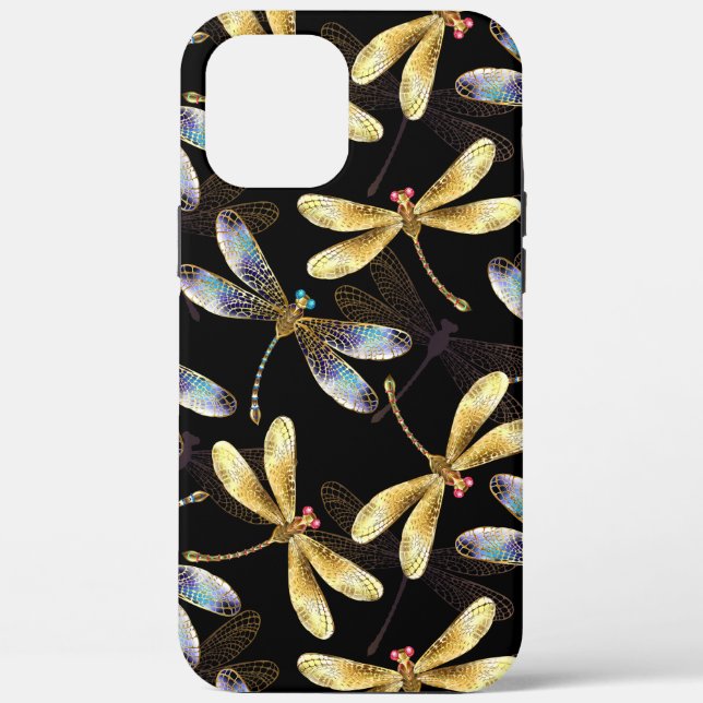 Coques Case-Mate iPhone Motif sans couture avec libellules d'or (Verso)