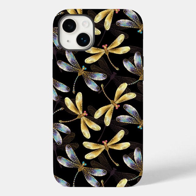 Coques Case-Mate iPhone Motif sans couture avec libellules d'or (Verso)