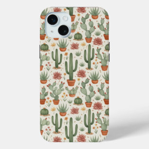 Coque iPhone 15 Mini Motif sans couture de cactus de désert succulent