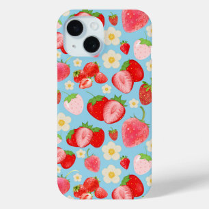 Coque Pour iPhone 15 Motif sans couture de fraise à l'aquarelle mignon
