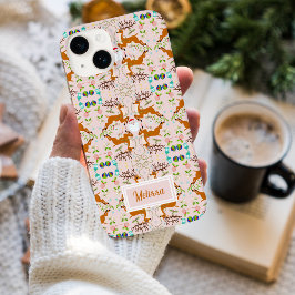 Coque Pour iPhone 14 Motif sans couture de rennes de Noël rose