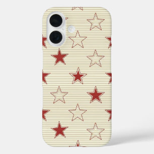 Coques iPhone 16 Motif sans couture étoilé rouge et blanc patriotiq