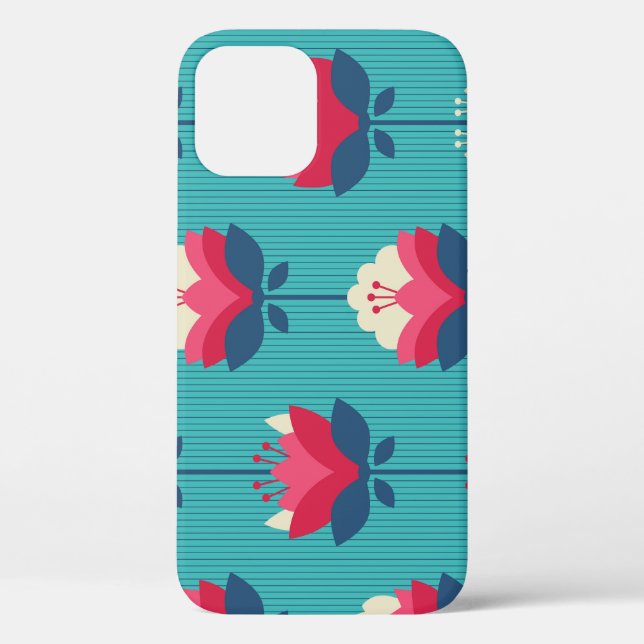 Coques Case-Mate iPhone Motif sans couture rétro à fleurs. (Verso)
