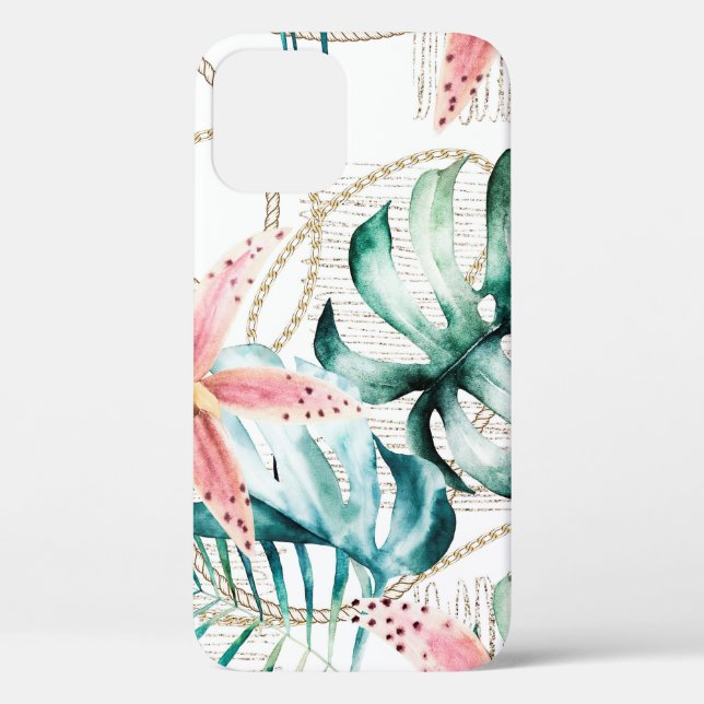 Coques Case-Mate iPhone Motif sans soudure tropicale avec feuilles d'orchi (Verso)