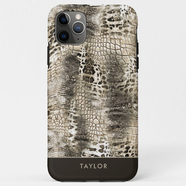 Coques Case-Mate iPhone Motif Snakeskin Brown neutre avec nom (Dos)