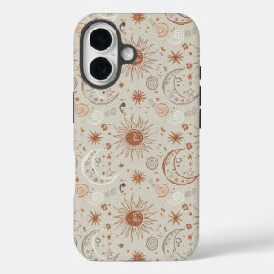 Coques iPhone 16 Motif Soleil et Lune Bohème