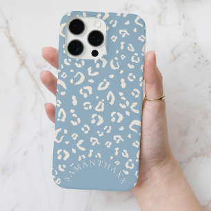 Coques iPhone 16 Pro Max Motif Taches de Léopard Personnalisé Élégant Bleu 