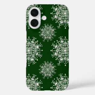 Coques iPhone 16 Motif tempête de neige verte flocon de neige de No