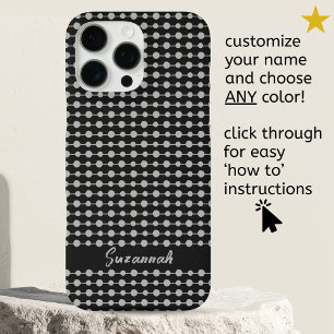Coques iPhone 16 Pro Max Motif tendance points blancs noirs lignes Nom pers
